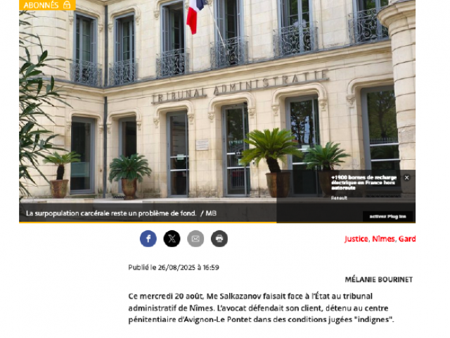 Me Salkazanov dénonce les conditions de détention indignes à Avignon-le-Pontet
