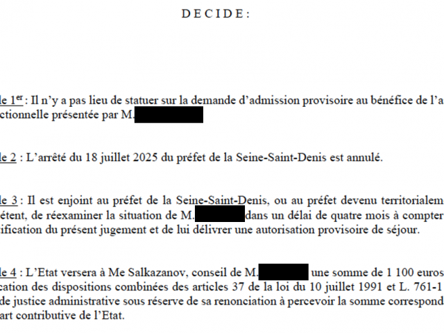 Maître Salkazanov avocat en droit des étrangers fait annuler une OQTF devant le juge