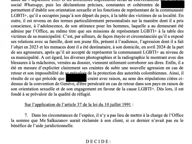 Me Salkzanov avocat en droit d'asile obtient le statut de réfugié pour un Colombien